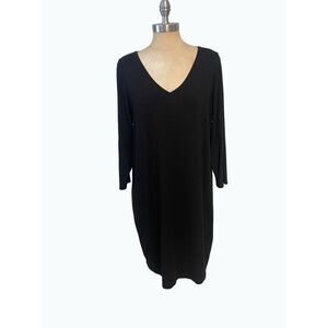 Eileen Fisher Black Viscose/Spandex V Neck stretch Jersey Dress Large